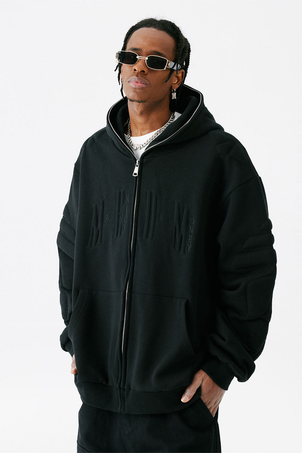 Sponge Filling Embroidered Zip Hoodie