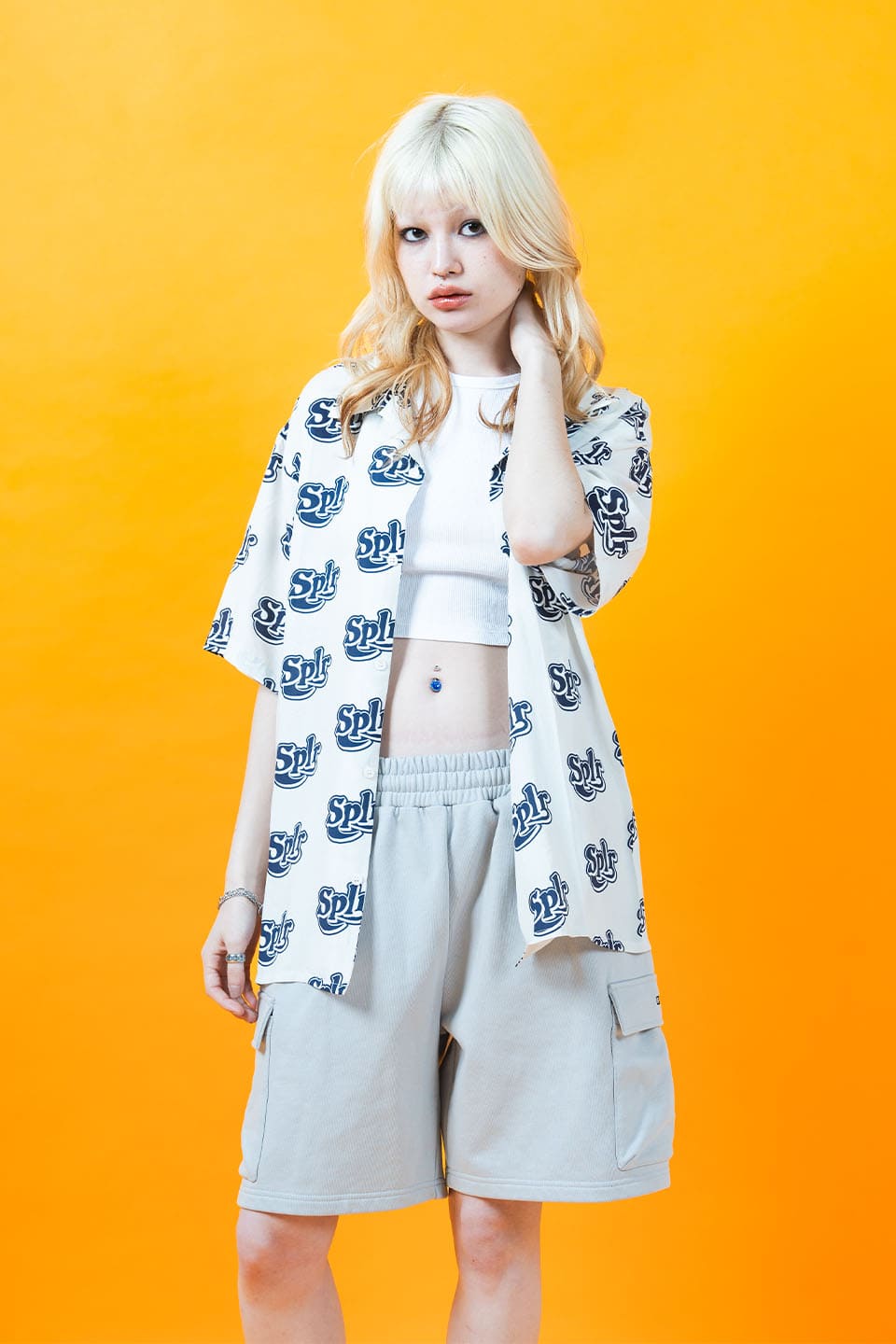 Allover Logo Open Collar Shirt