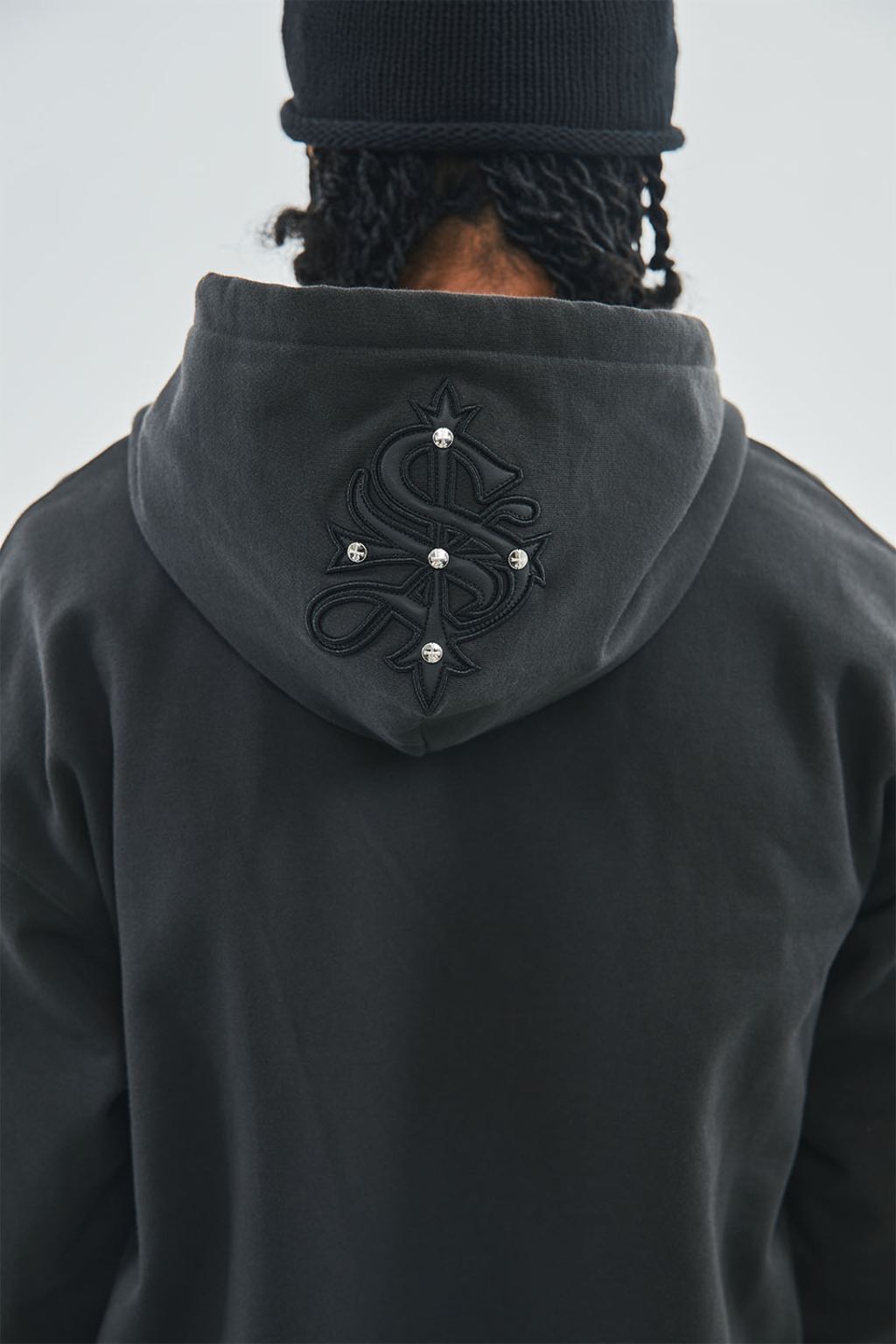 Cross Leather Patch Zip Hoodie