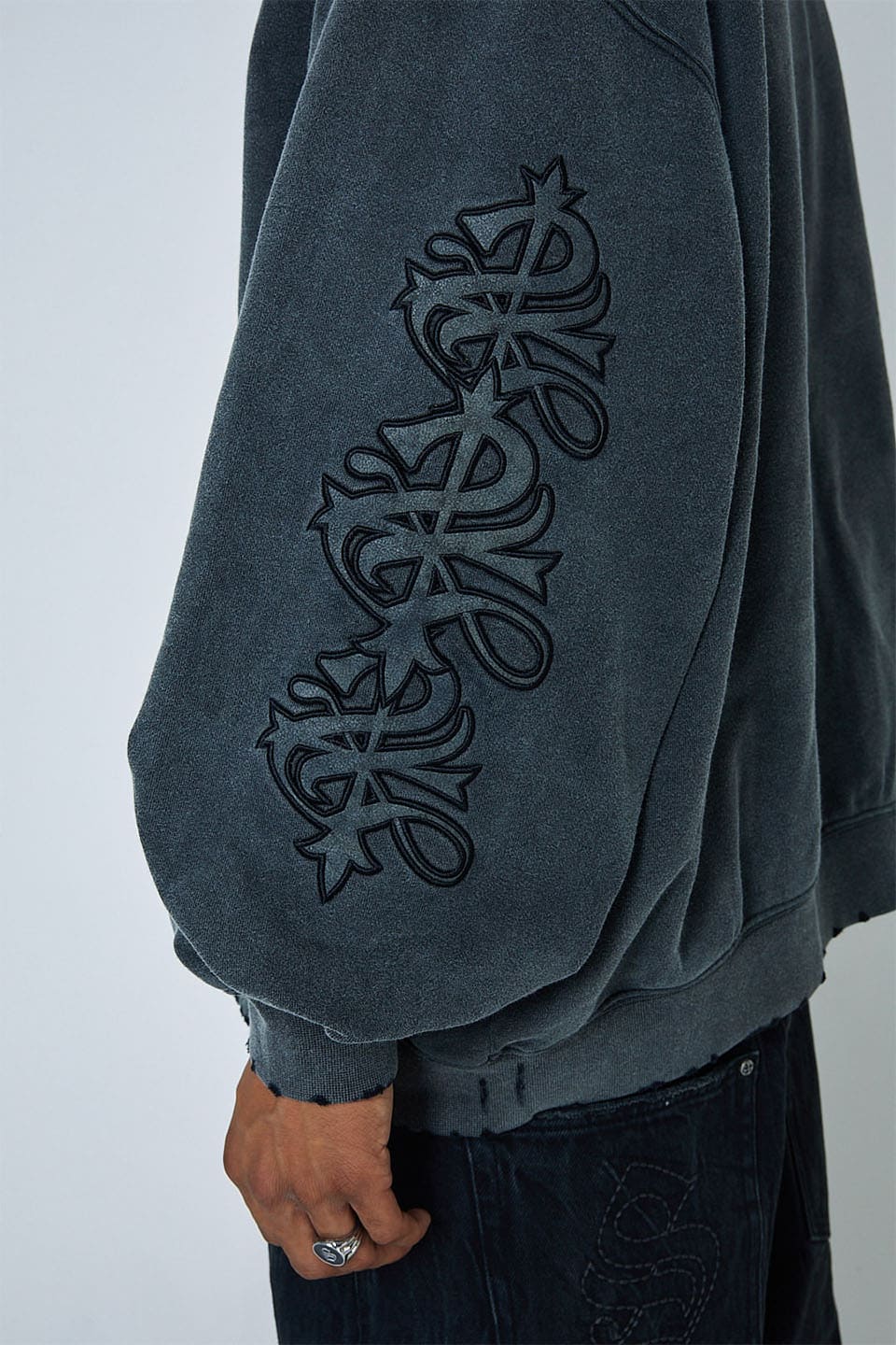 Studs Cross Patch Zip Hoodie