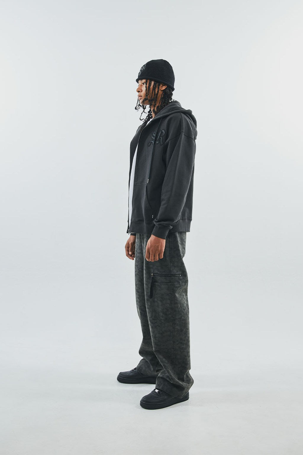 Cross Leather Patch Zip Hoodie