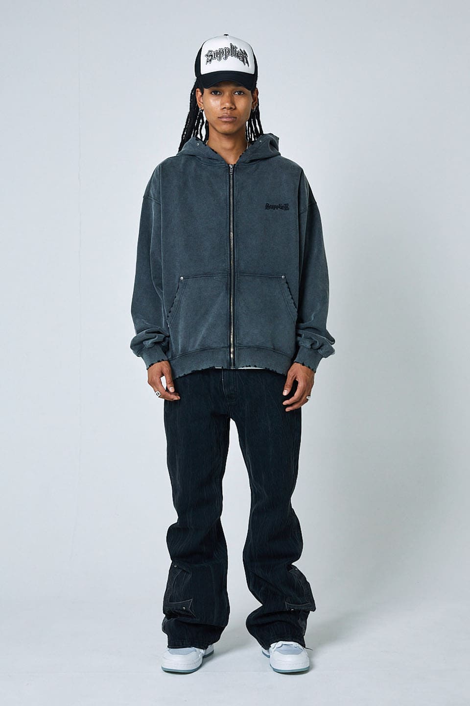Studs Cross Patch Zip Hoodie