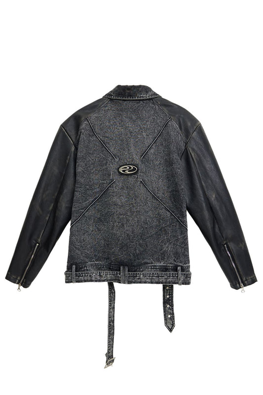 Motorcycle Denim Leather Jacket