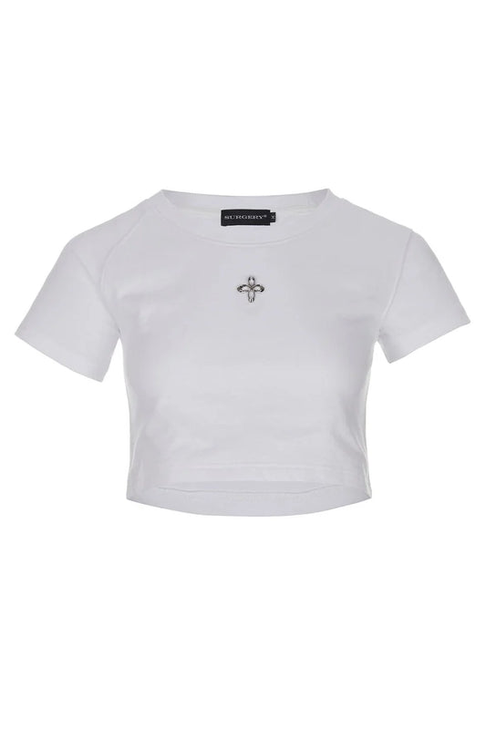 Unbalance Metal Clover Logo Crop T-Shirts Women'S