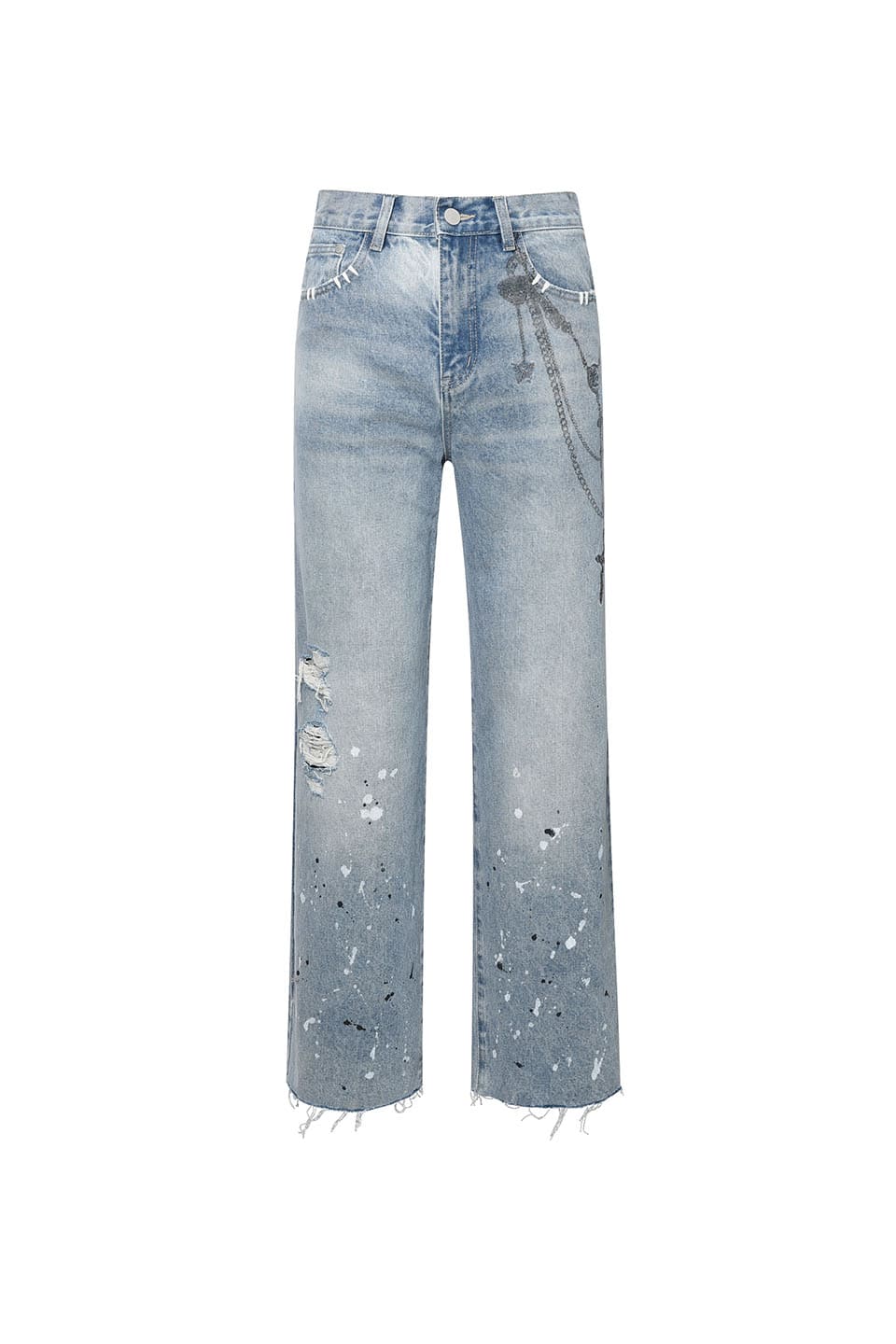 Printed Cross Chains Washed Denim