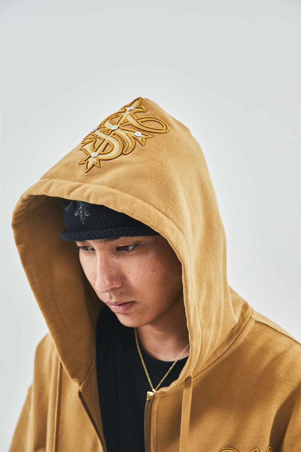 Cross Leather Patch Zip Hoodie