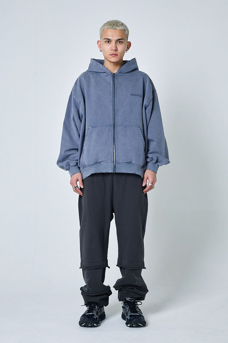 Studs Cross Patch Zip Hoodie