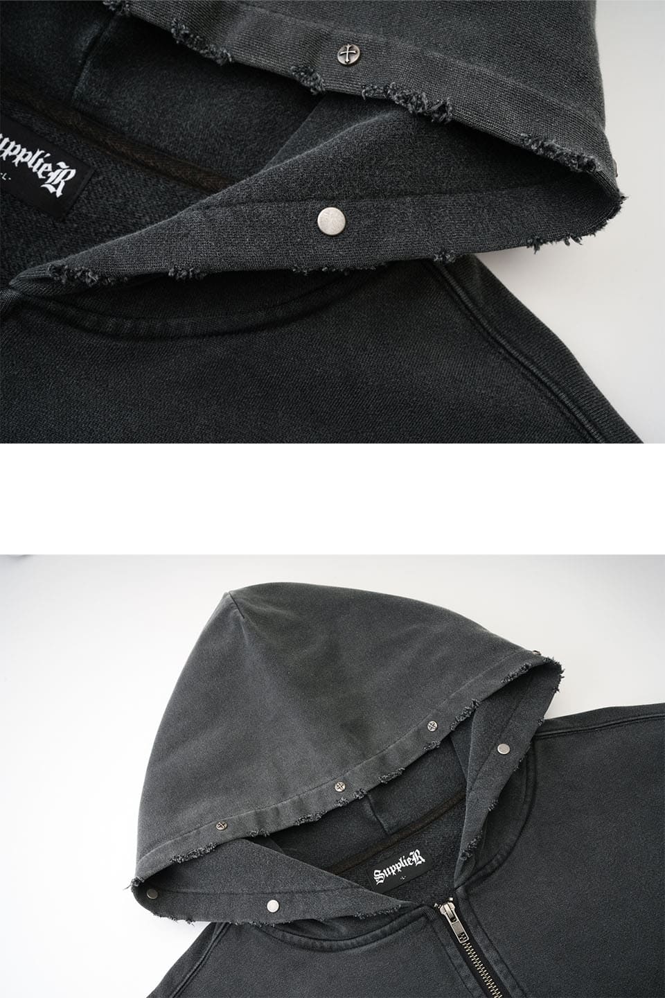 Studs Cross Patch Zip Hoodie