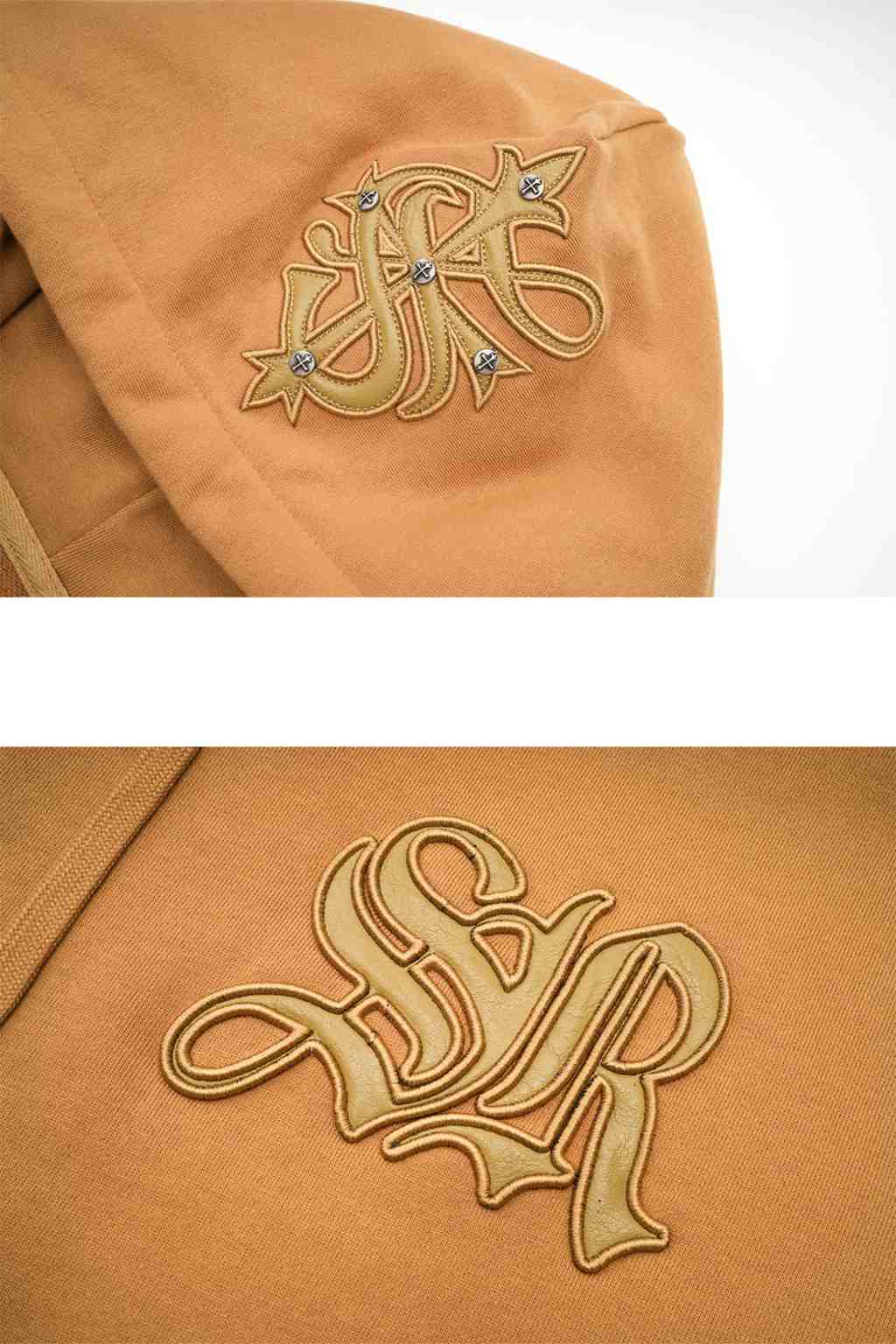 Cross Leather Patch Zip Hoodie
