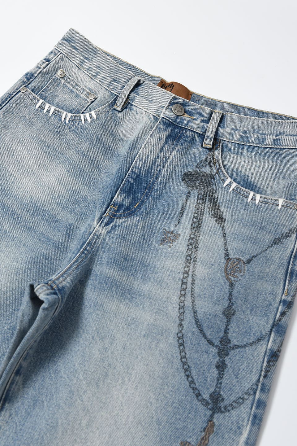 Printed Cross Chains Washed Denim