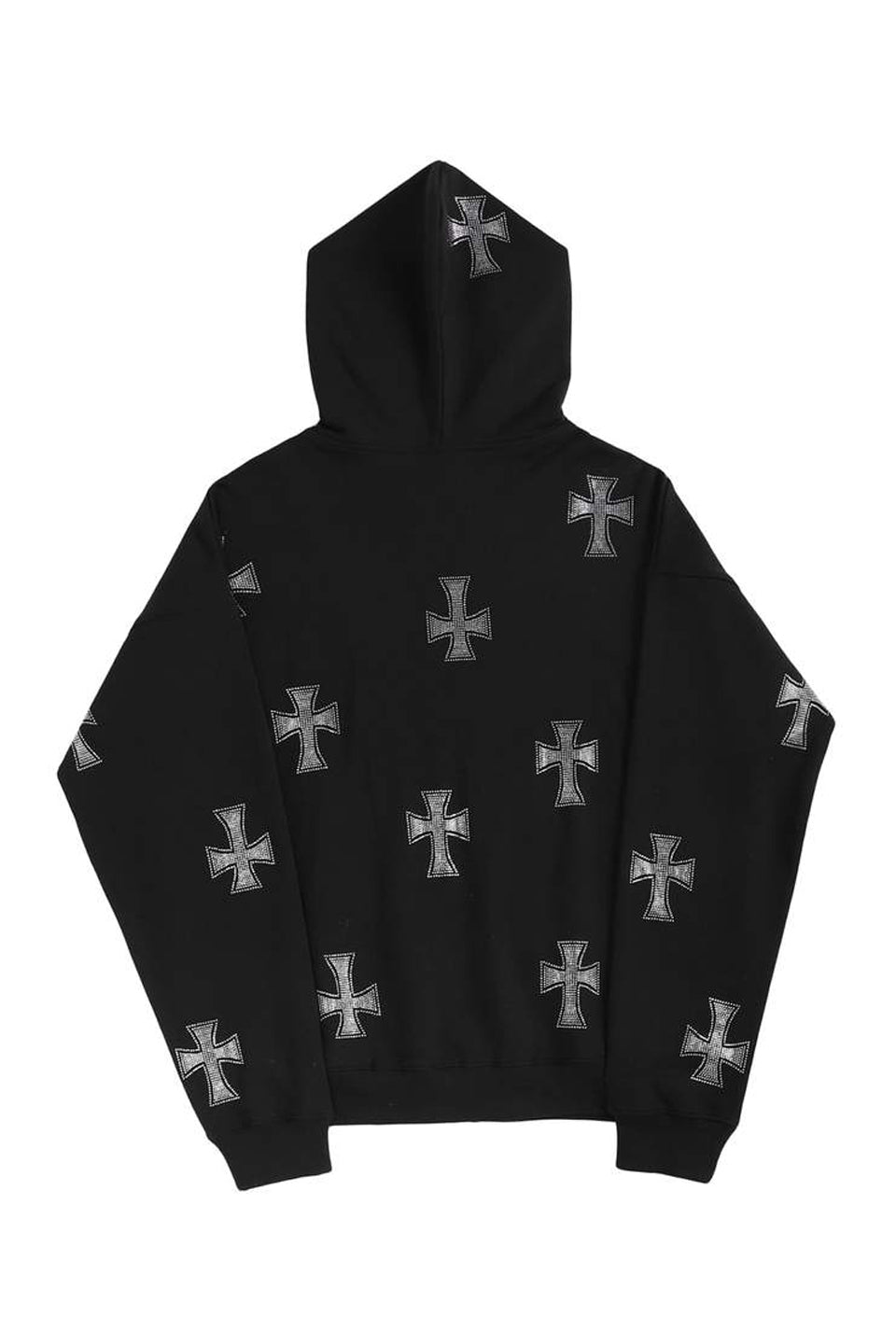 【予約商品】Black x Silver Cross Rhinestone Zip Hoodie【10月下旬~11月上旬お届け】