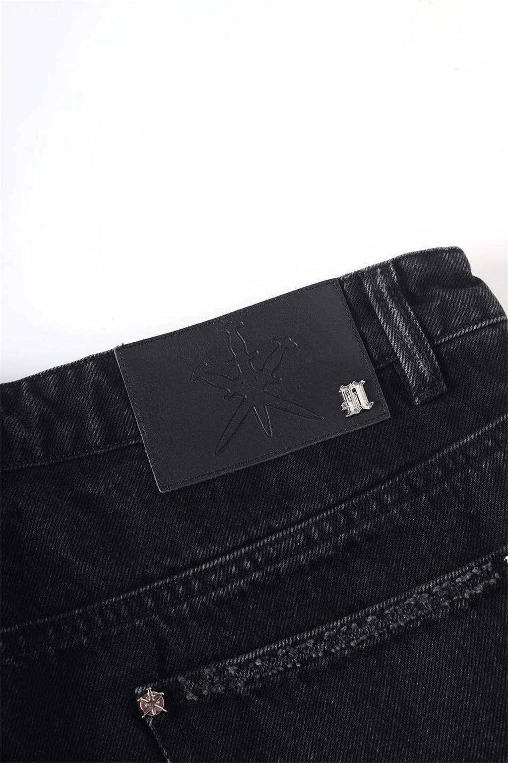 Washed Zip Panel Baggy Denim
