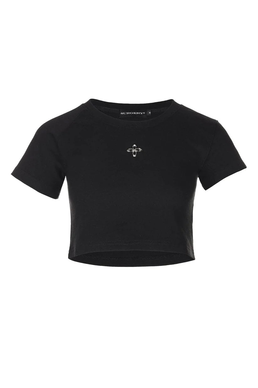 Unbalance Metal Clover Logo Crop T-Shirts Women'S