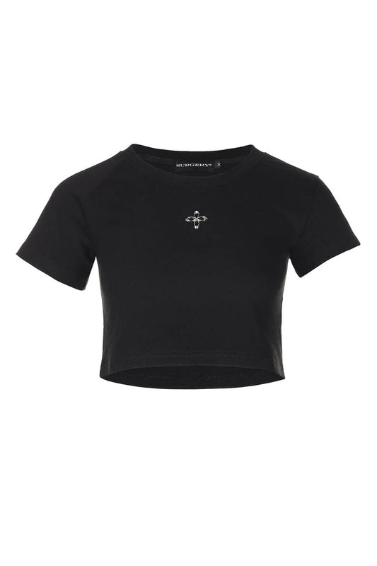 Unbalance Metal Clover Logo Crop T-Shirts Women'S