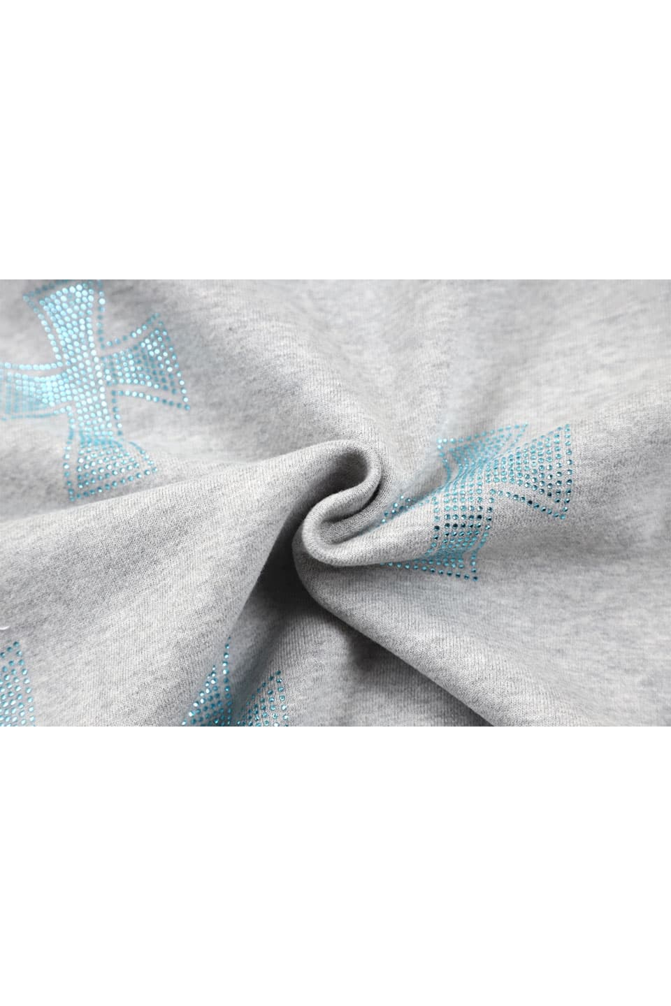 Grey × baby Blue Rhinestone Cross Zip Hoodie