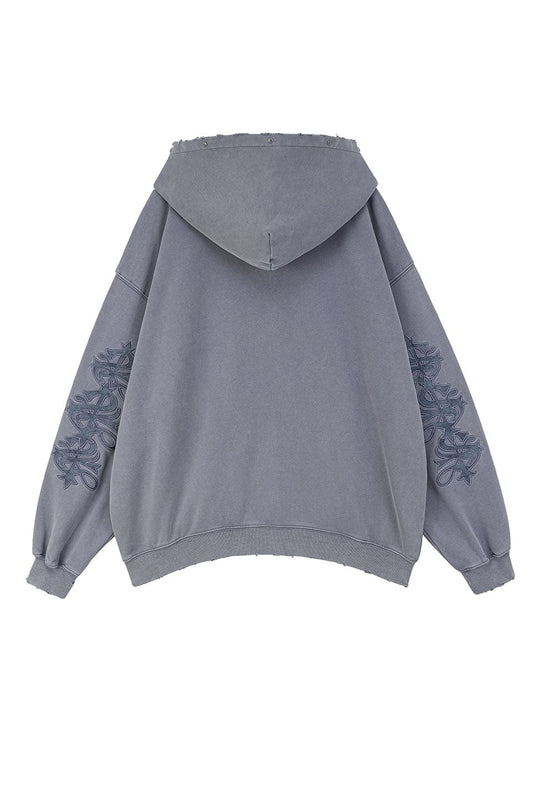 Studs Cross Patch Zip Hoodie