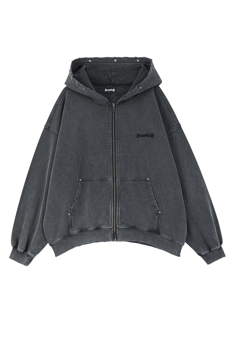 Studs Cross Patch Zip Hoodie