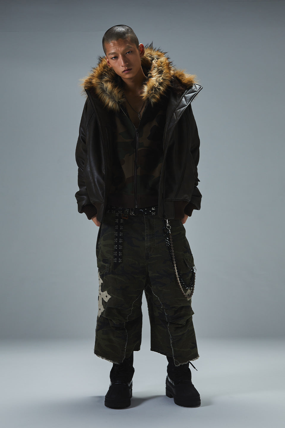 Faux Fur Hooded Bomber Jacket