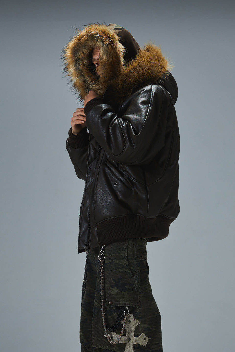 Faux Fur Hooded Bomber Jacket