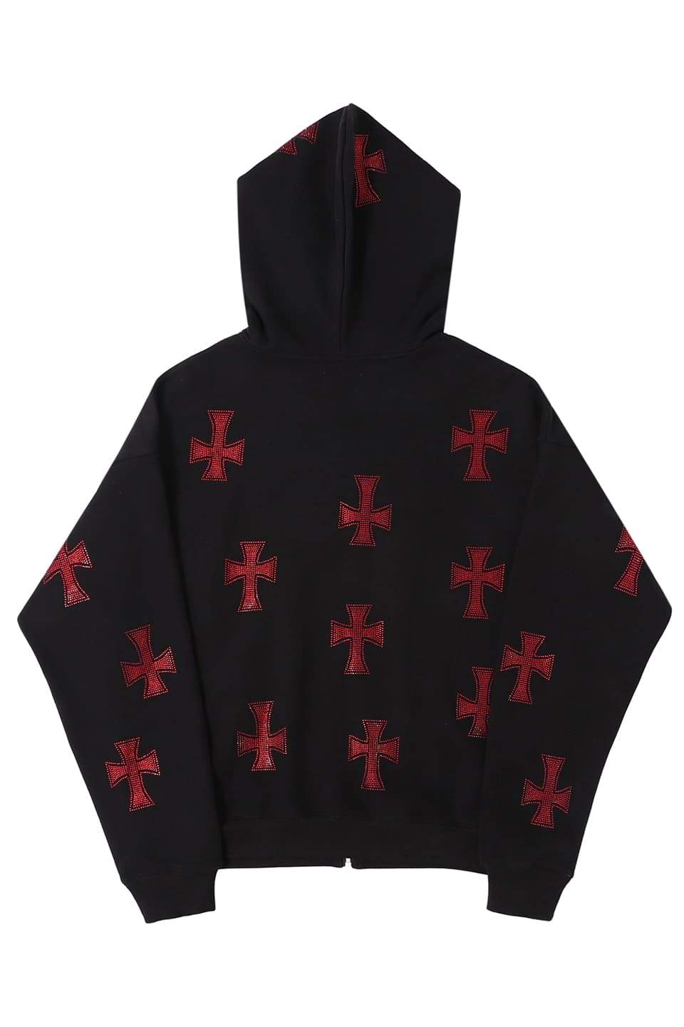 【予約商品】Black x Red Cross Rhinestone Zip Hoodie【10月下旬~11月上旬お届け】