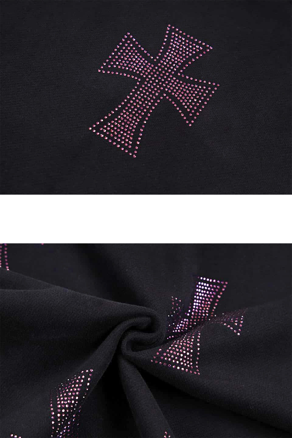 【予約商品】Black x Purple Cross Rhinestone Zip Hoodie【10月下旬~11月上旬お届け】