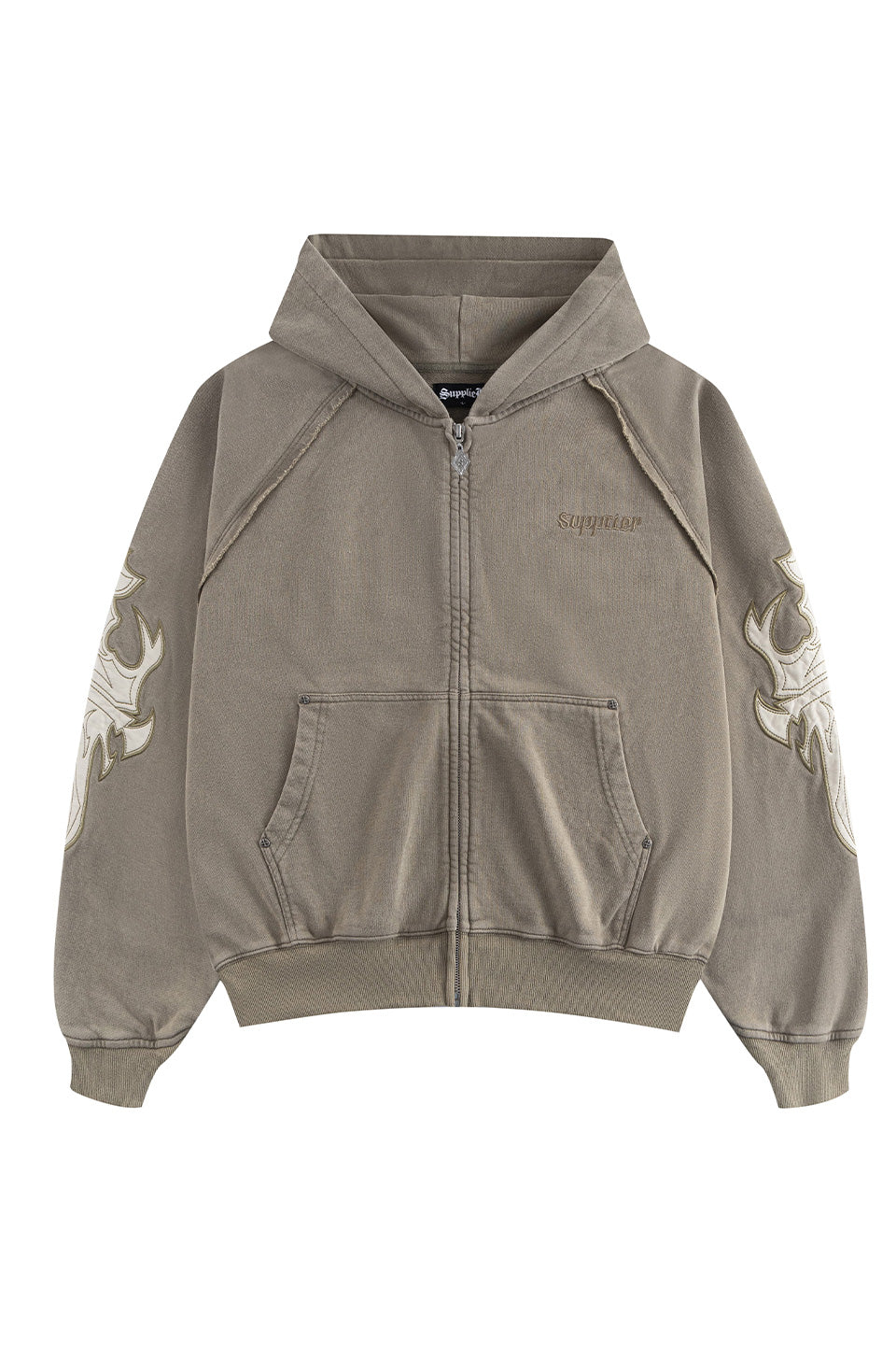 Dagger Leather Patch Zip Hoodie