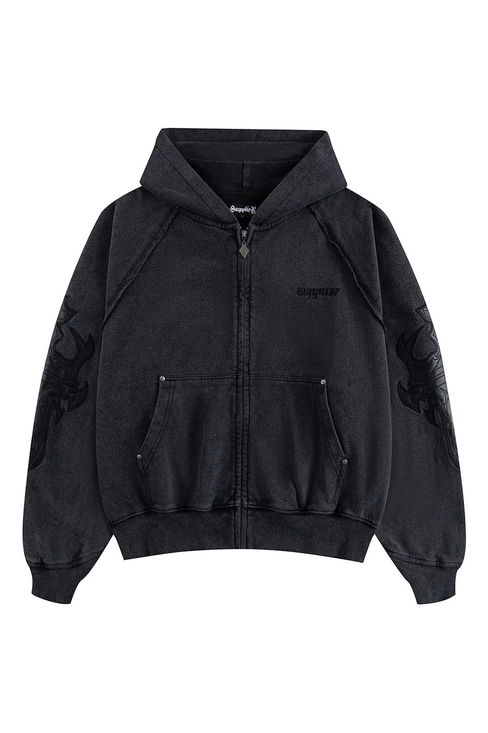 【予約商品】Dagger Leather Patch Zip Hoodie【9月上旬お届け】