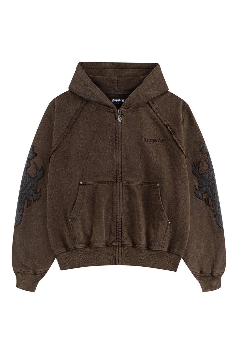 Dagger Leather Patch Zip Hoodie