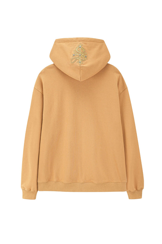 Cross Leather Patch Zip Hoodie