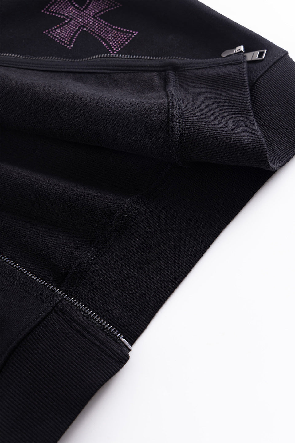 Black X Purple Cross Rhinestone Zip Hoodie