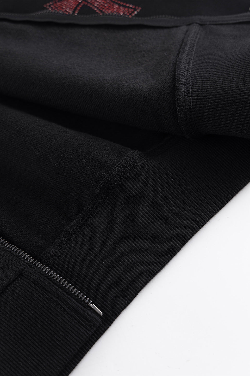 Black x Red Cross Rhinestone Zip Hoodie