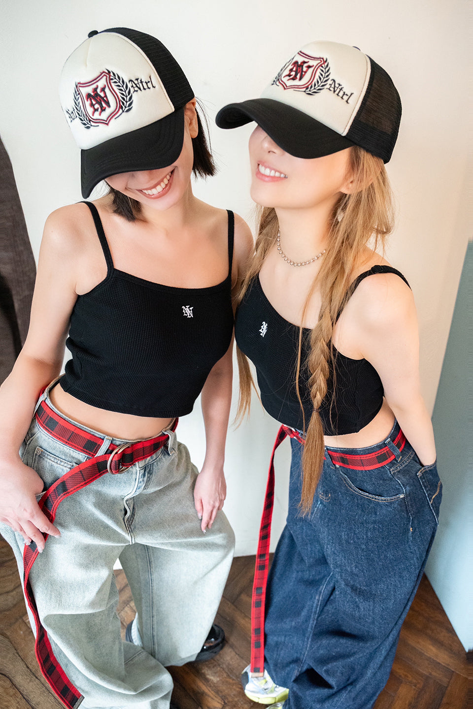 NOT NATURAL Jacquard Check Long Belt Red