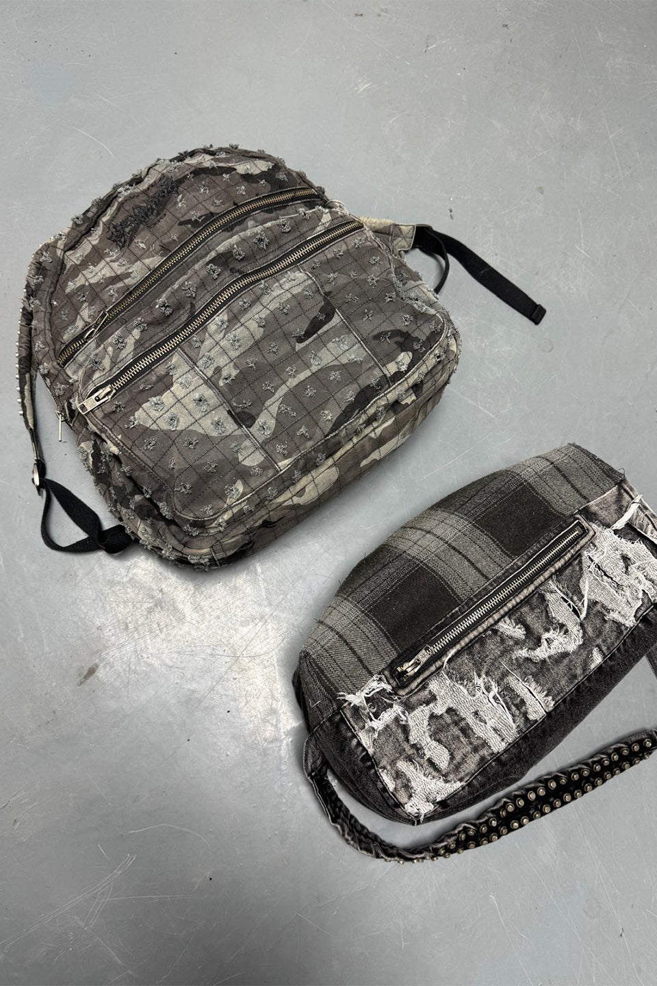 Cammo Trashed Studded Backpack