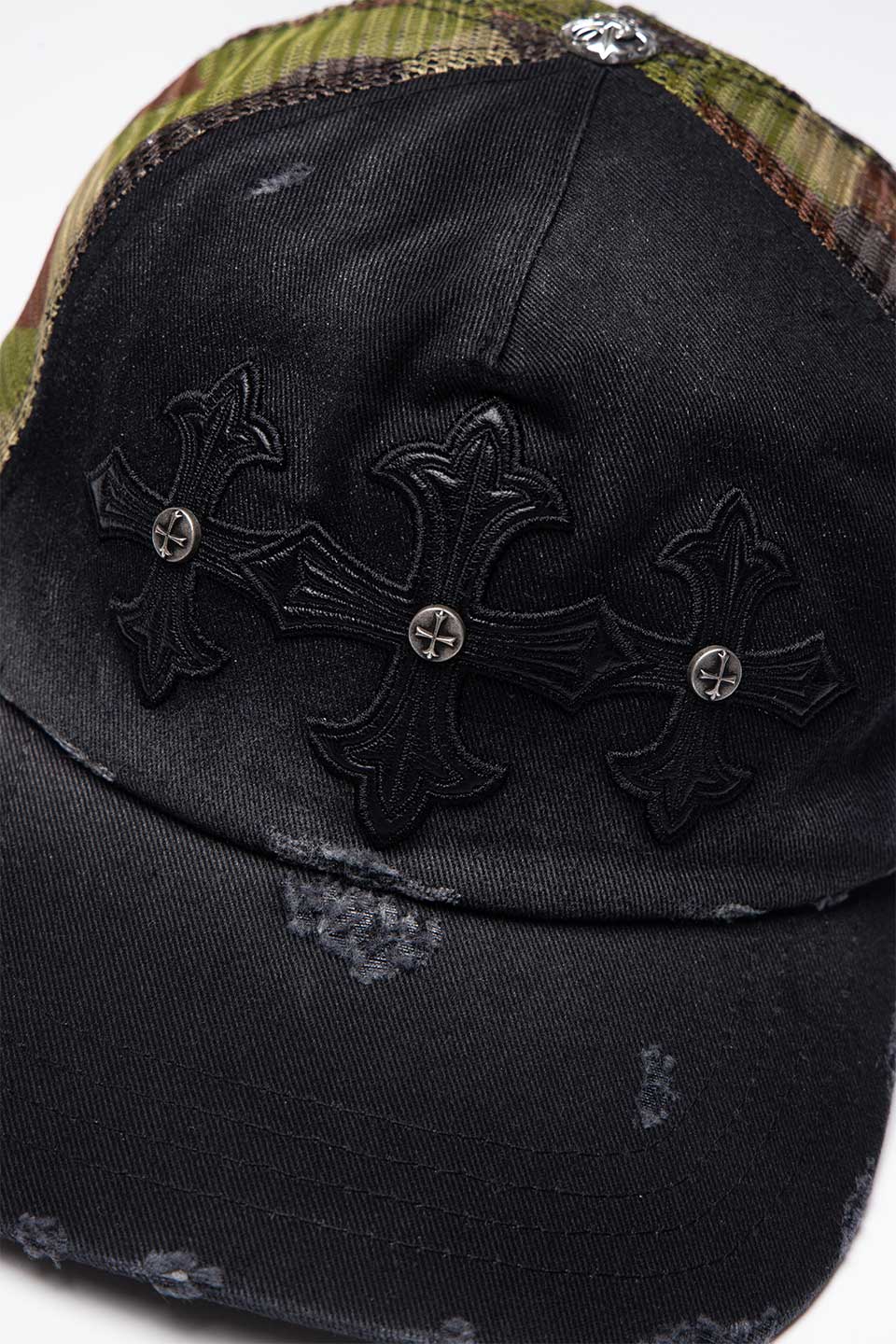 Camouflage Cross Leather Patch Mesh Cap