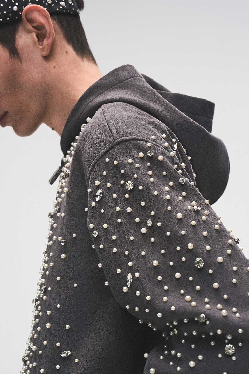 Cashew Flower Texturepearl Zipper Hoodie