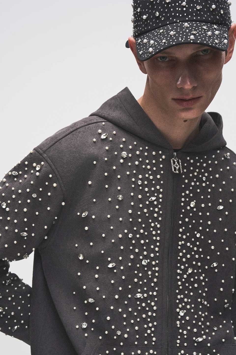 Cashew Flower Texturepearl Zipper Hoodie