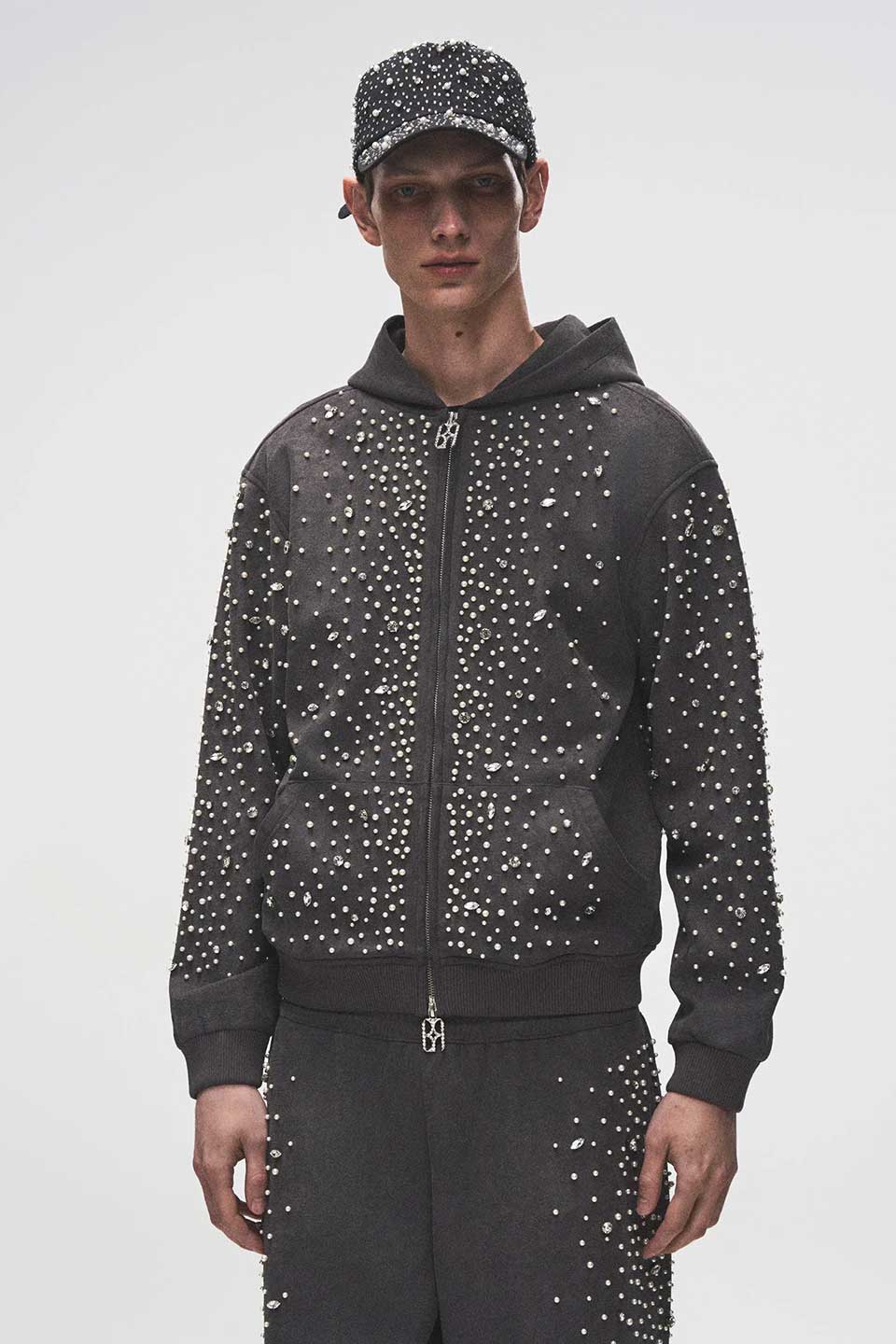 Cashew Flower Texturepearl Zipper Hoodie
