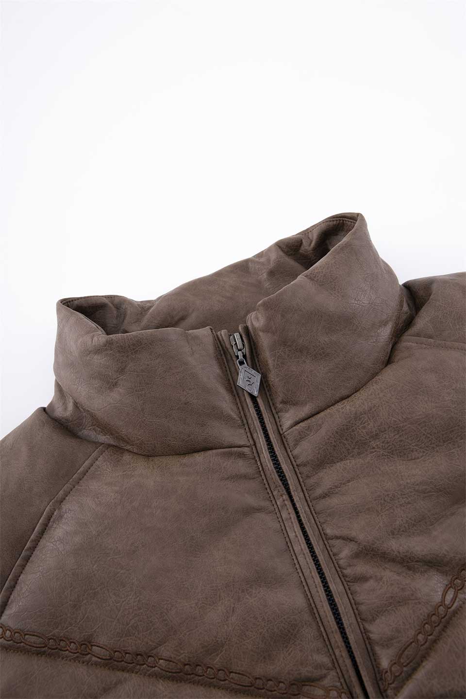 Chain Embroidery Faux Leather Puffer