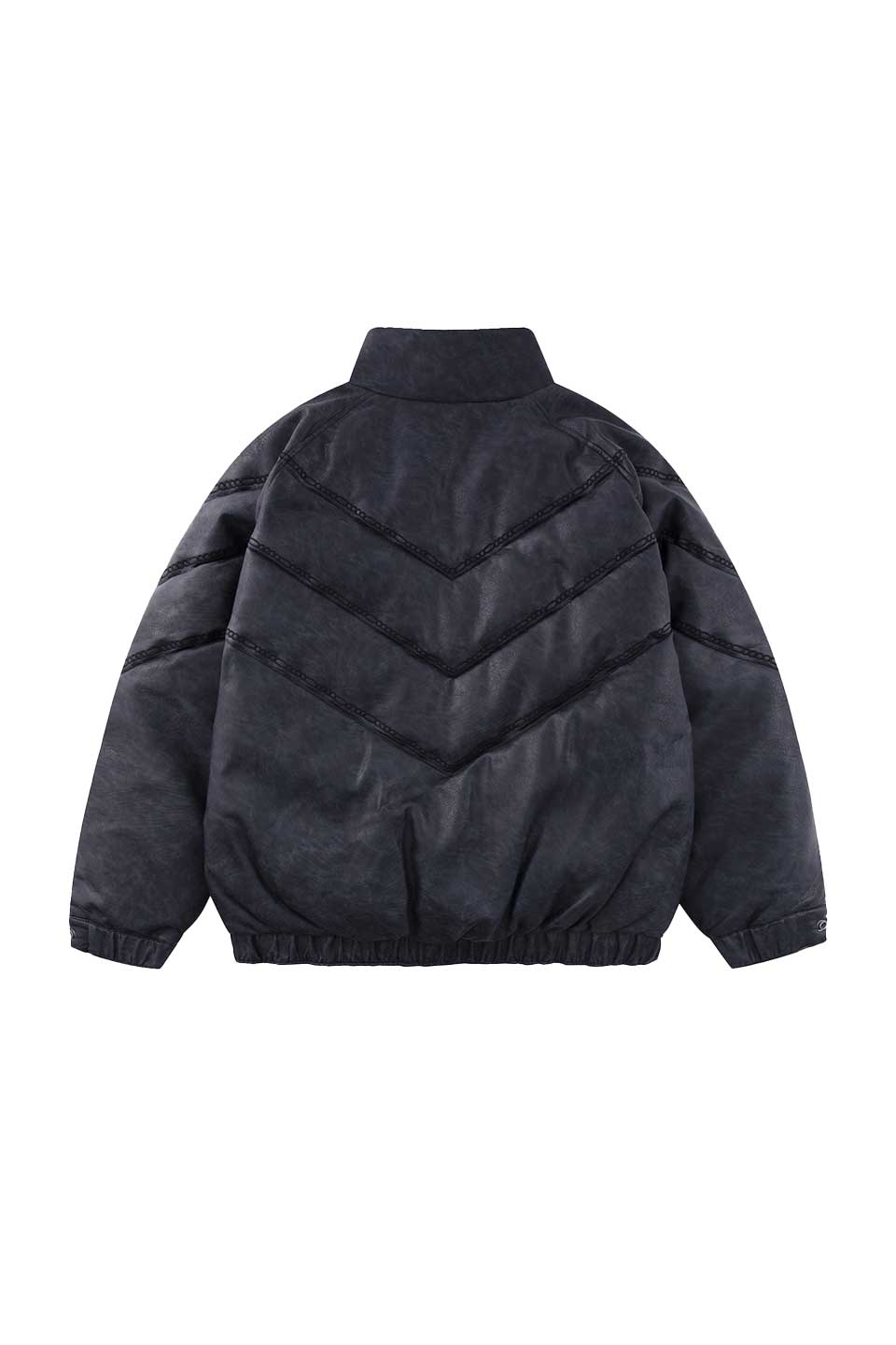 Chain Embroidery Faux Leather Puffer