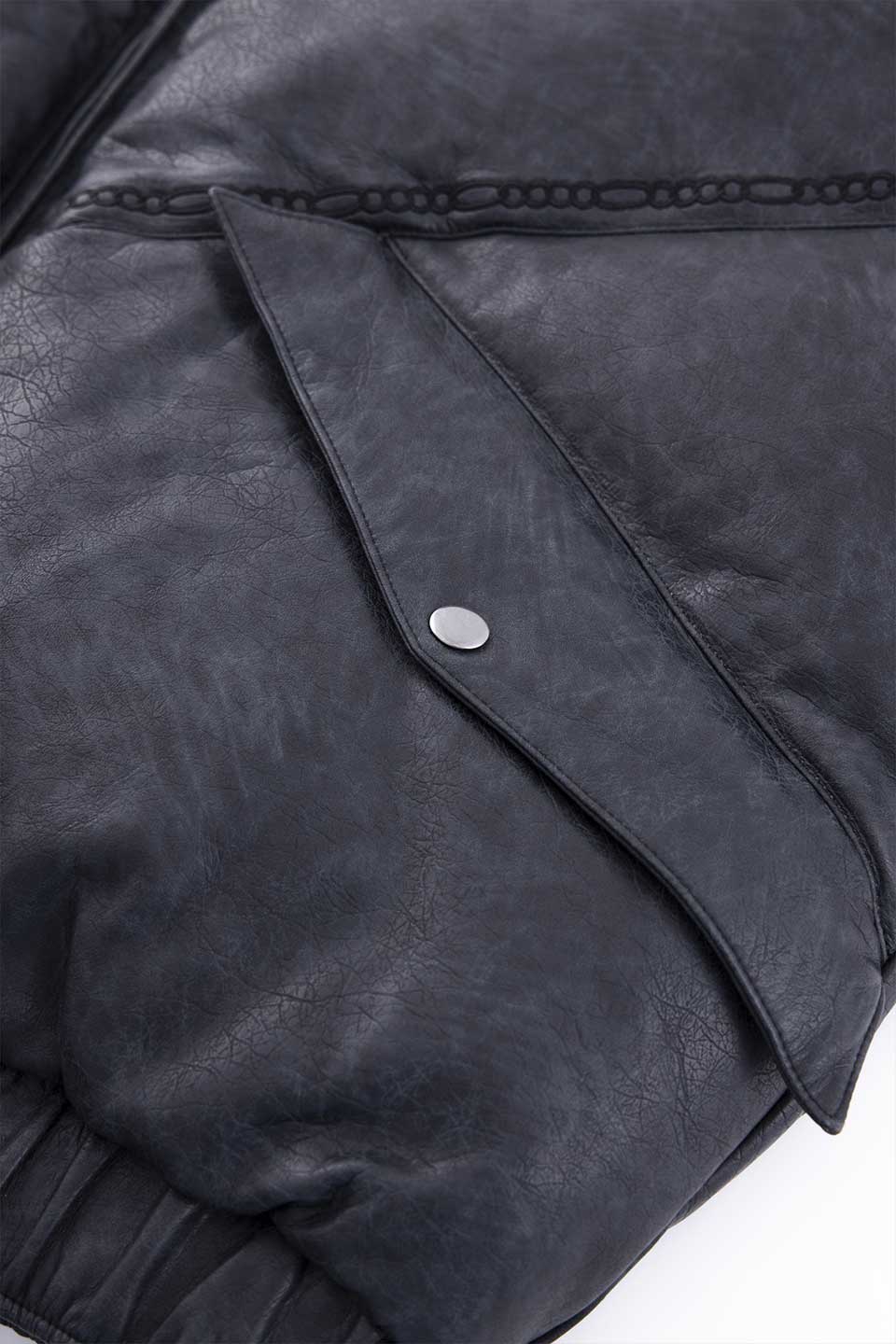 Chain Embroidery Faux Leather Puffer