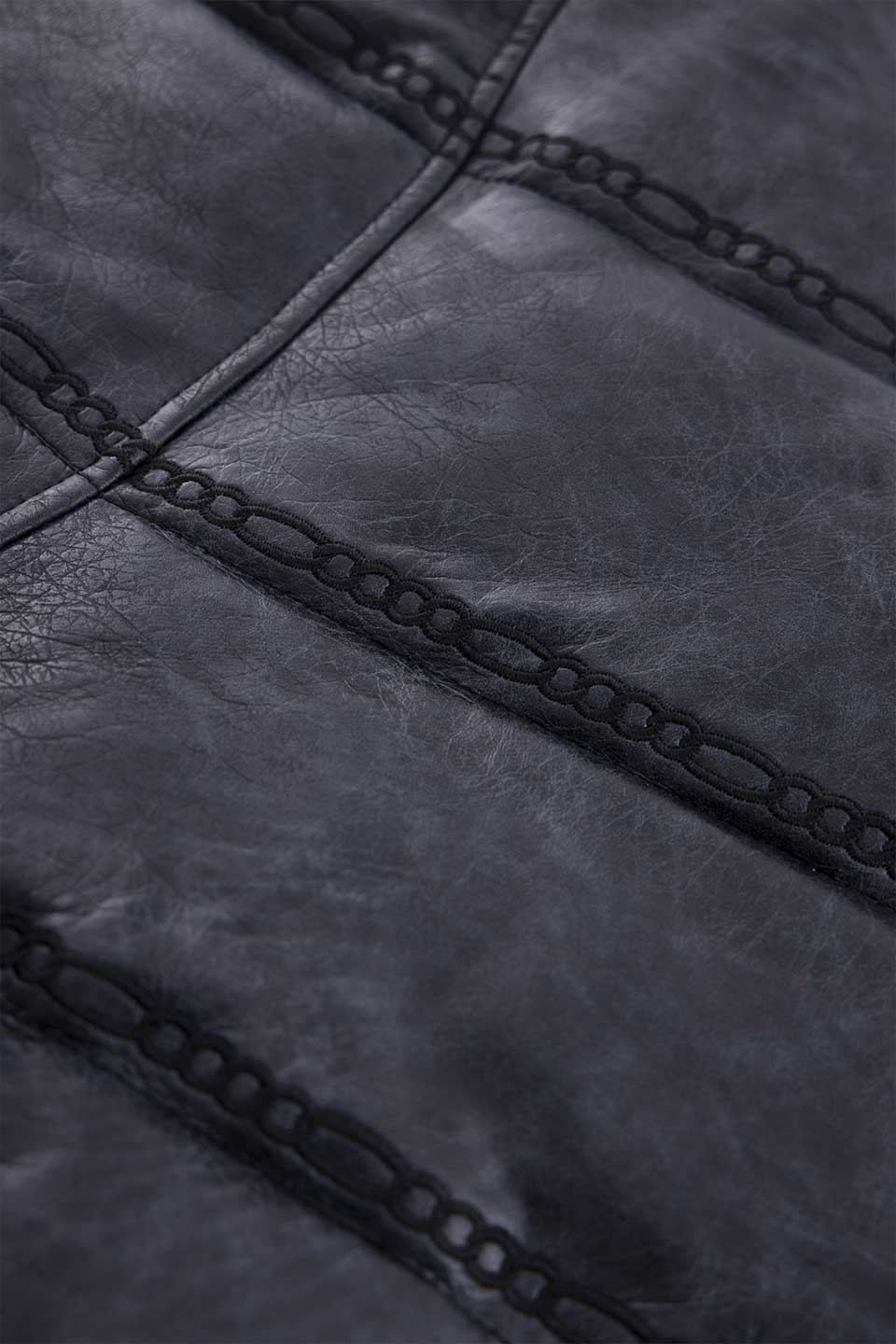 Chain Embroidery Faux Leather Puffer