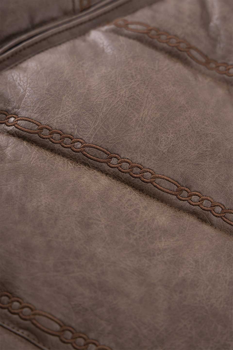 Chain Embroidery Faux Leather Puffer