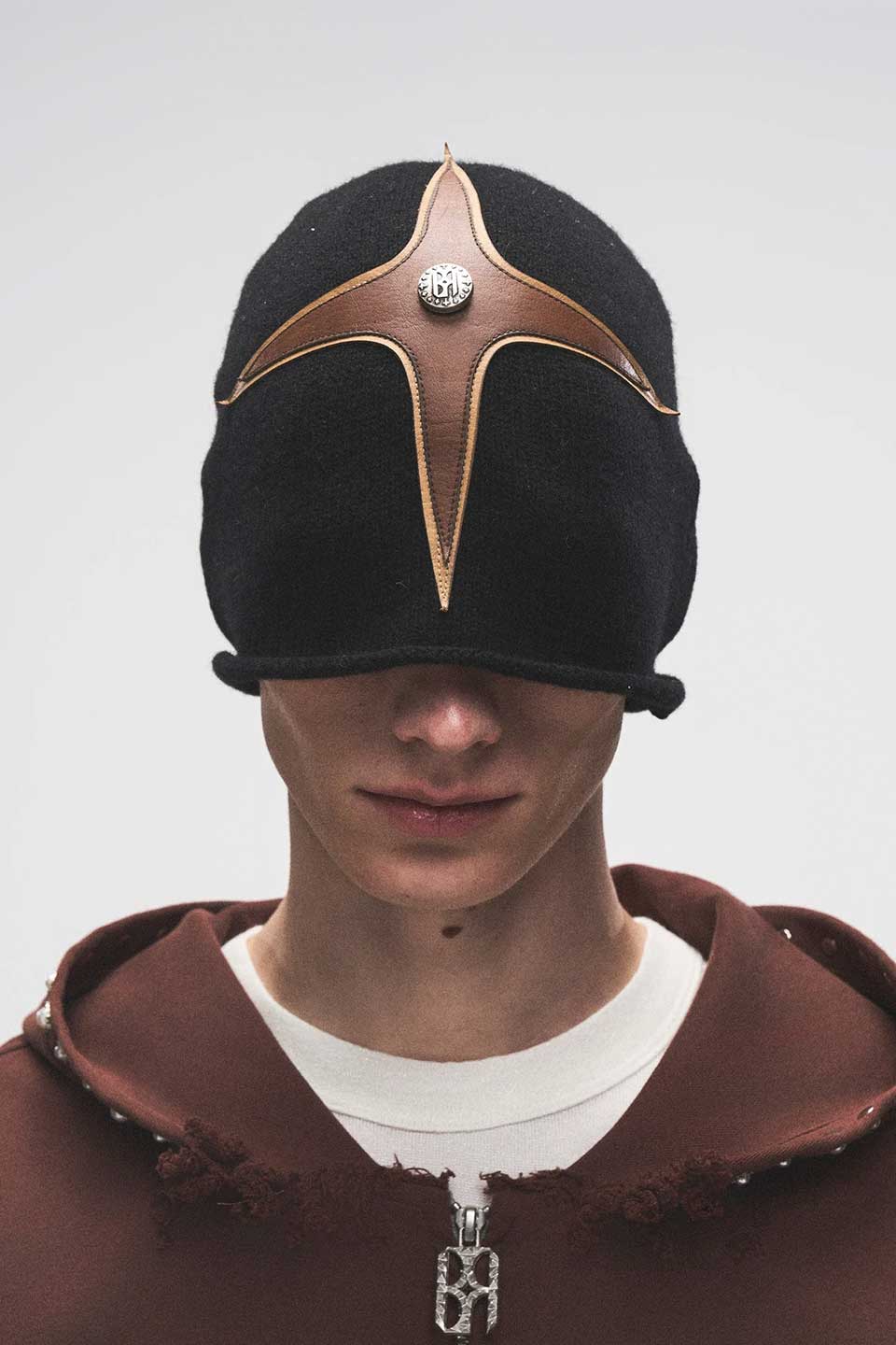 Cross- Patch Leather Beanie