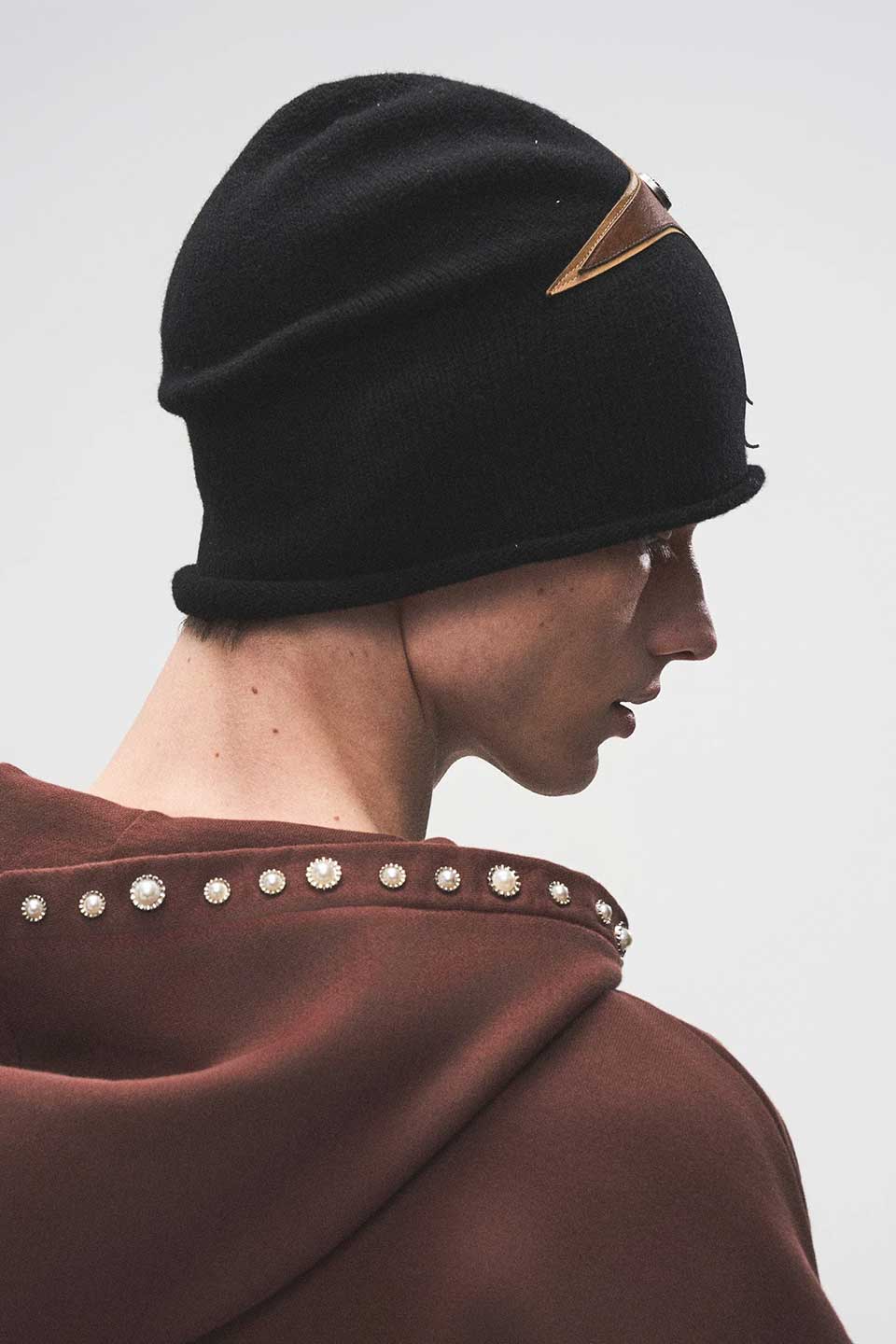 Cross- Patch Leather Beanie