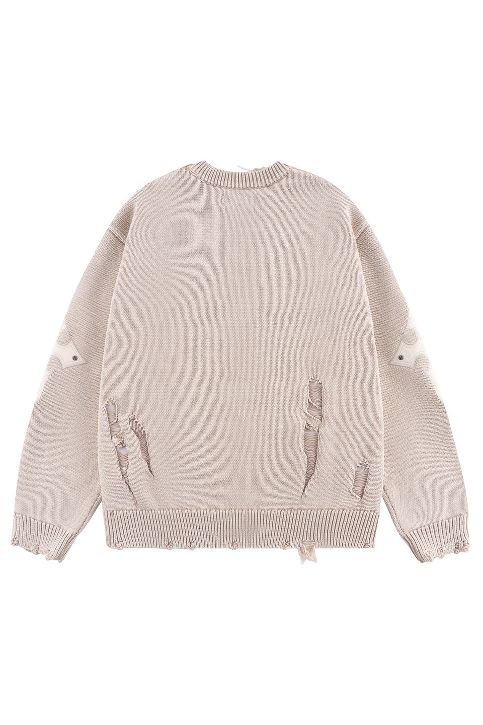 Distressed Cross Leather Patch Crew Knit V2