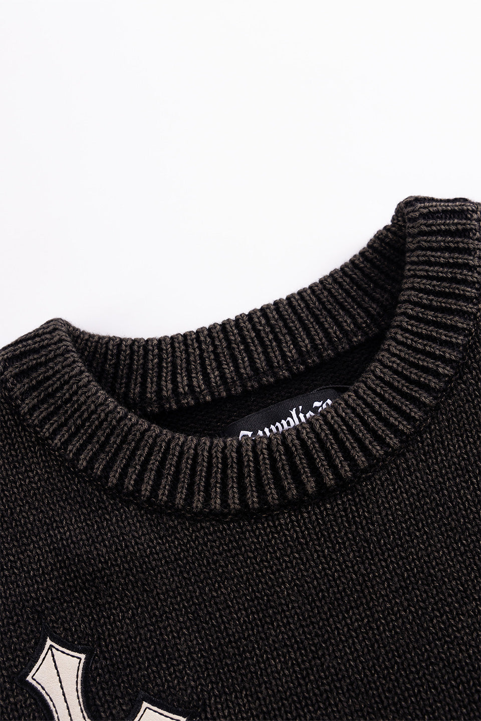Distressed Multiple Cross Leather Patch Crew Knit