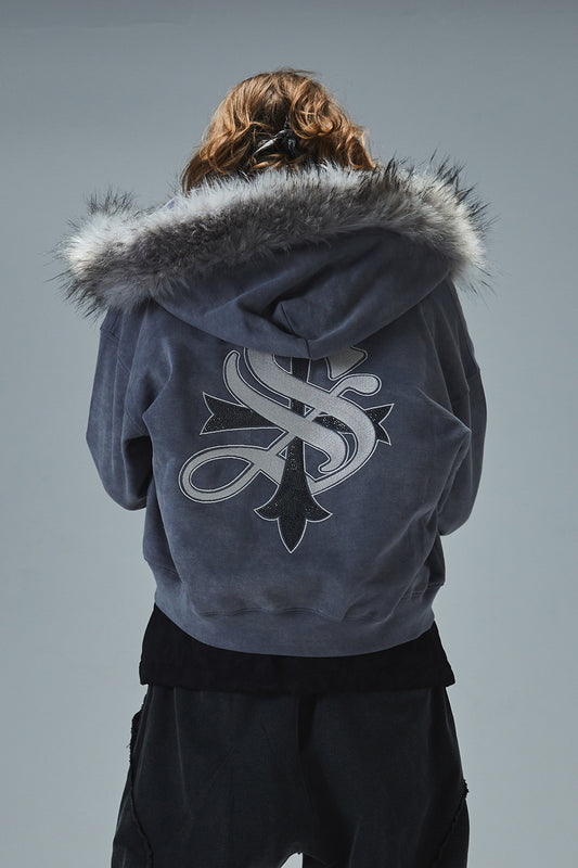 Faux Fur Cross Zip Hoodie