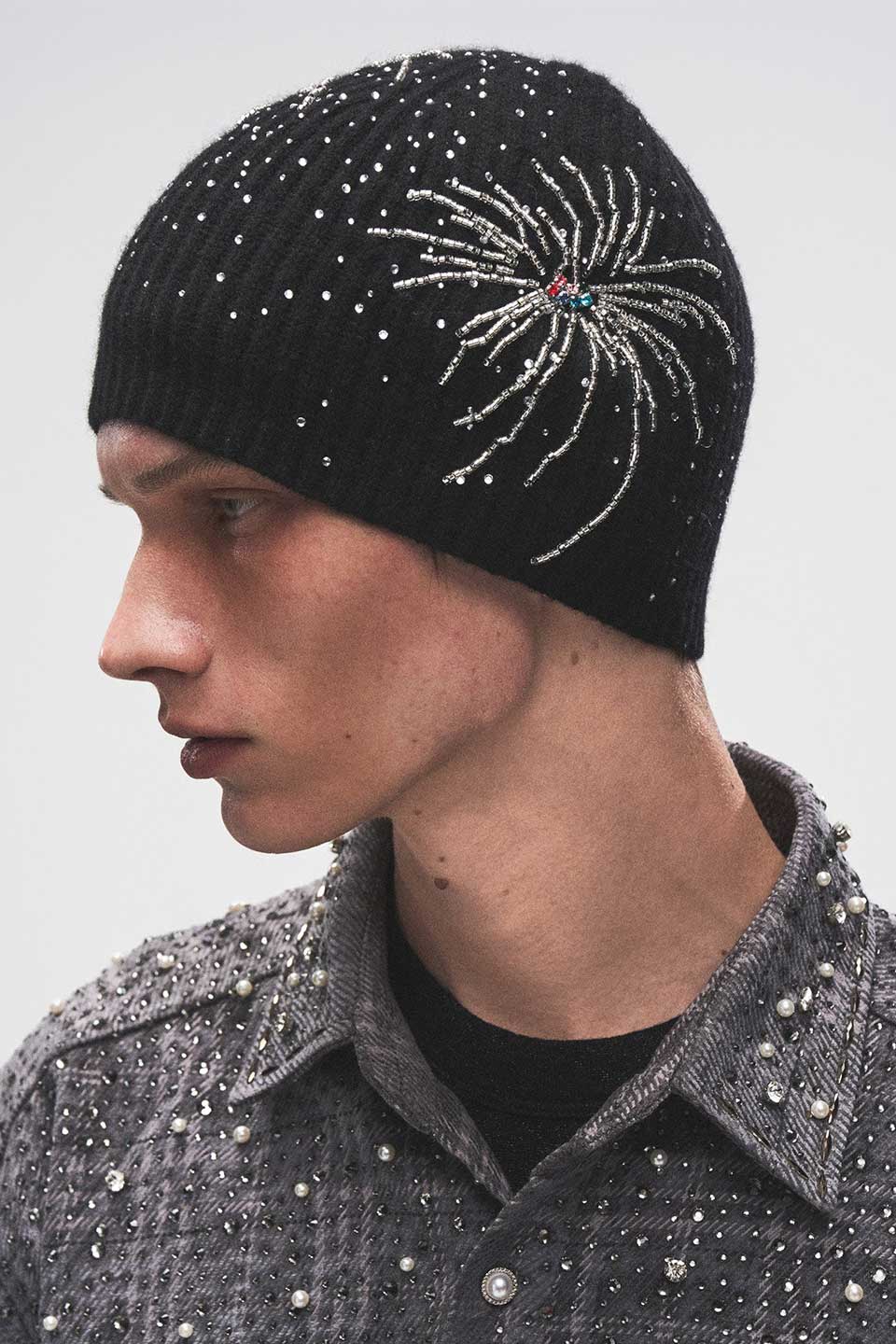 Firework Embroidered Beaded Beanie