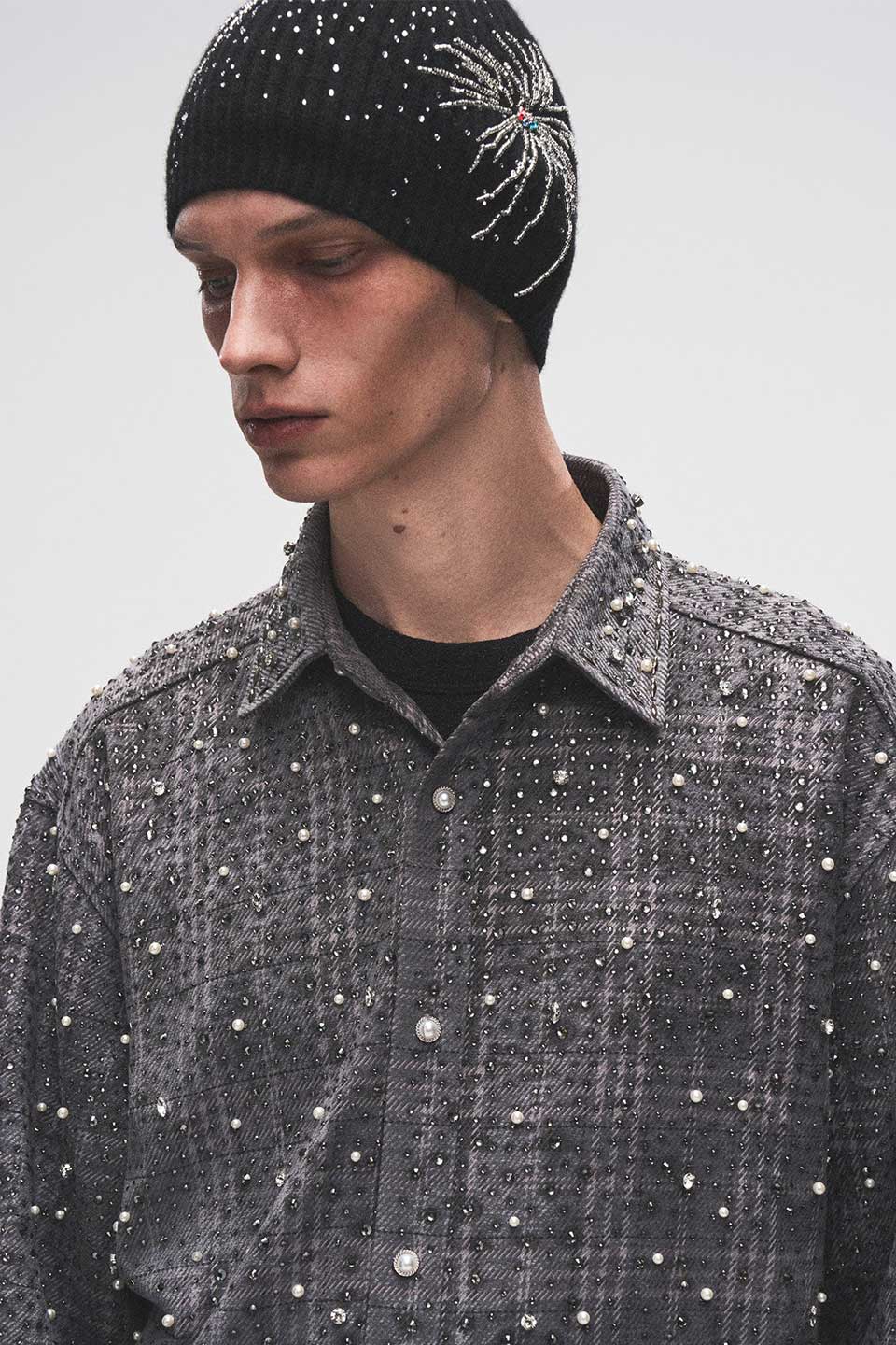 Firework Embroidered Beaded Beanie