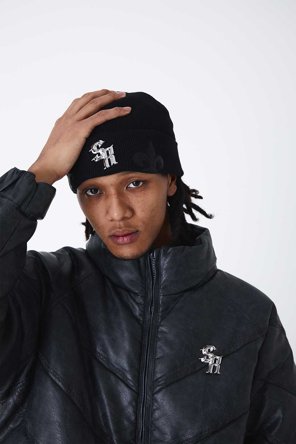 Fleur Leather Patch Beanie